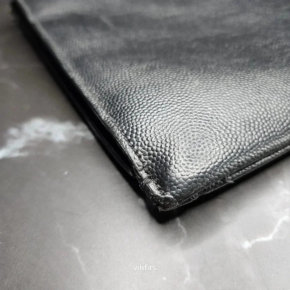 Yves Saint Laurent Black Leather Zipper Portfolio Clutch - Picture 9 of 12